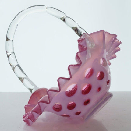 1950's fenton cranberry coin dot opalescent basket