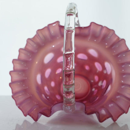 1950's fenton cranberry coin dot opalescent basket