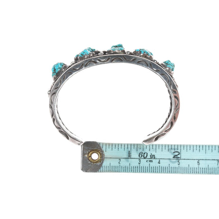 6 1/8" Les Baker Sterling and botryoidal turquoise chunk row cuff bracelet