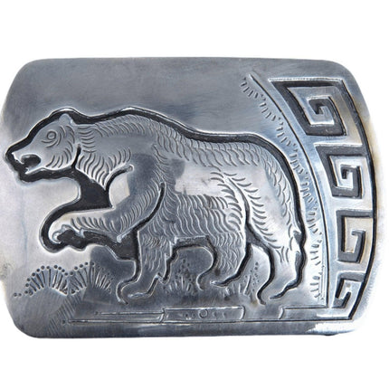 Vintage Hopi Overlay Sterling Belt Buckle with bear