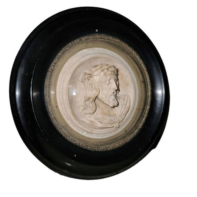 C1880 Meerschaum Jesus Christ plaque in Convex Glass Frame