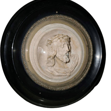 C1880 Meerschaum Jesus Christ plaque in Convex Glass Frame