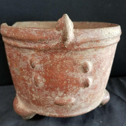 Pre Columbian Pottery Rattle Footed Polychrome 3 Legged Figural Pot Aztec Incan