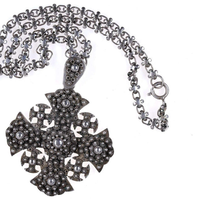 Vintage Sterling Filigree Jerusalem Cross Necklace