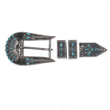 40's-50's Zuni High grade Bisbee? Turquoise petit point silver ranger belt buckle set