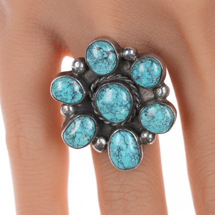 sz7 Vintage Navajo silver turquoise cluster ring