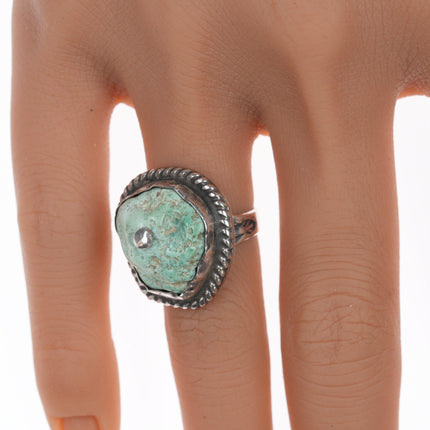 sz5 Chief Wolf Robe Hunt (1905-1977) Acoma silver, turquoise nugget ring