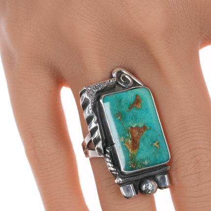 sz6.5 Chief Wolf Robe Hunt (1905-1977) Acoma silver and turquoise ring