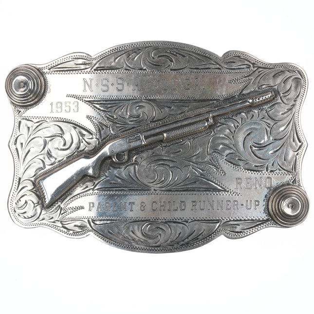 The Westerner Reno Nevada Sterling 1953 Marksmanship trophy belt buckle