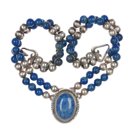 John McCray Navajo Sterling denim lapis choker necklace