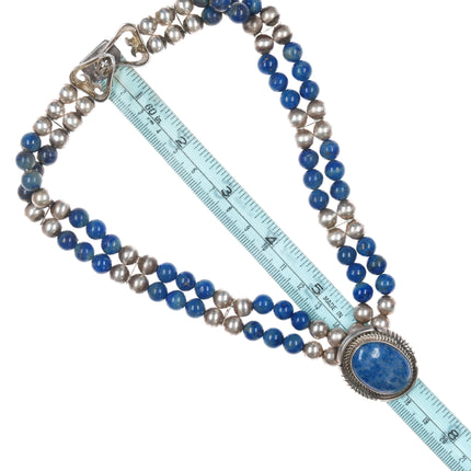 John McCray Navajo Sterling denim lapis choker necklace