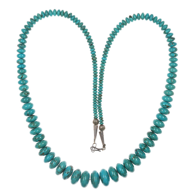 Vintage turquoise beaded necklace with sterling fittings