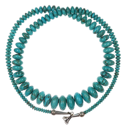 Vintage turquoise beaded necklace with sterling fittings