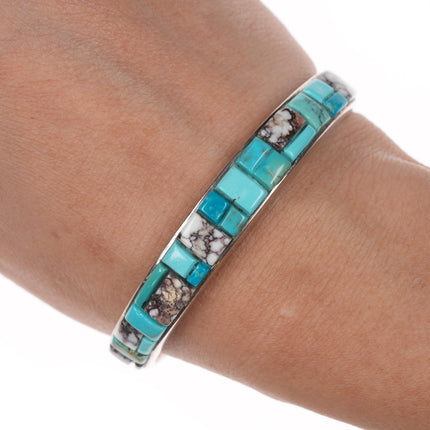 6.5" Southwestern Sterling, turquoise, and wild horse jasper  cobblestone cuff bracelet