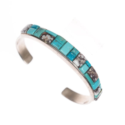 6.5" Southwestern Sterling, turquoise, and wild horse jasper  cobblestone cuff bracelet