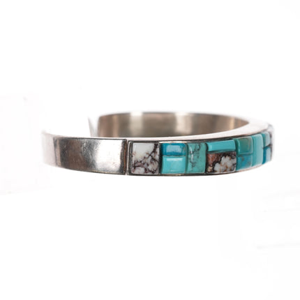 6.5" Southwestern Sterling, turquoise, and wild horse jasper  cobblestone cuff bracelet