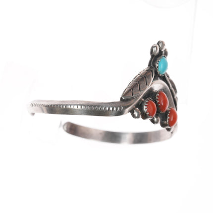 6.25" c1970's Spencer Navajo sterling cuff bracelet with turquoise and coral