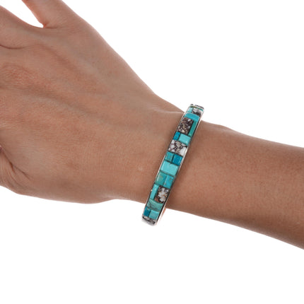 6.5" Southwestern Sterling, turquoise, and wild horse jasper  cobblestone cuff bracelet