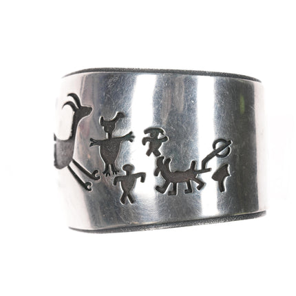 7" Heavy Cecil Ashley Navajo sterling petroglyph cuff bracelet