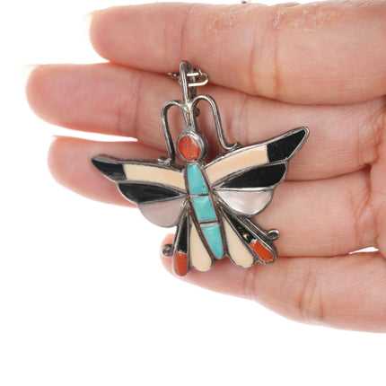 Vintage Esalio Zuni Sterling multi-stone inlay butterfly pendant