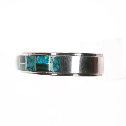 6 3/8" c1990's Teme Navajo sterling channel inlay cuff bracelet