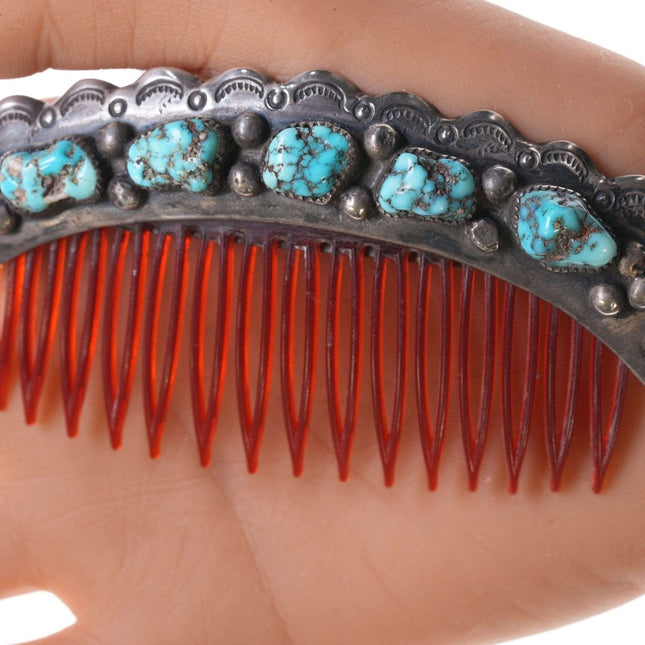 Vintage Navajo Sterling and turquoise hair piece we