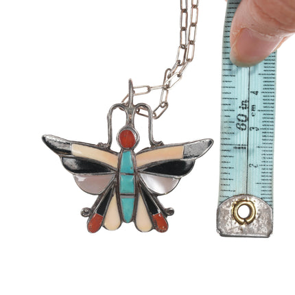 Vintage Esalio Zuni Sterling multi-stone inlay butterfly pendant