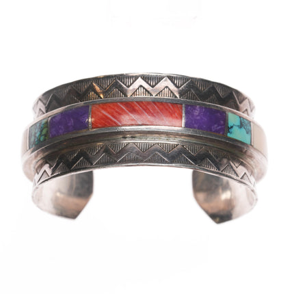 6.25" 1970's Edward Zuni high grade mult-stone inlay modernist sterling cuff bracelet