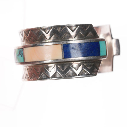 6.25" 1970's Edward Zuni high grade mult-stone inlay modernist sterling cuff bracelet