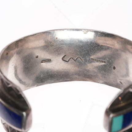 6.25" 1970's Edward Zuni high grade mult-stone inlay modernist sterling cuff bracelet