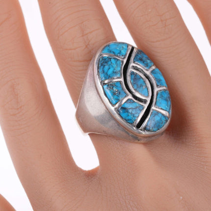 sz10 Zuni Quandelacy spiderweb turquoise Channel inlay hummingbird ring