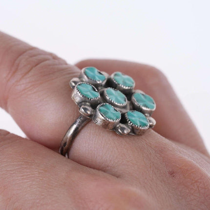 Vintage Zuni carved turquoise cluster ring sterling