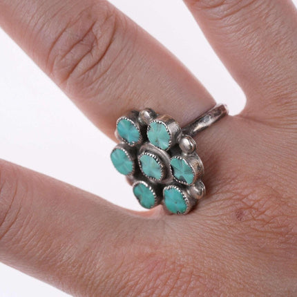 Vintage Zuni carved turquoise cluster ring sterling