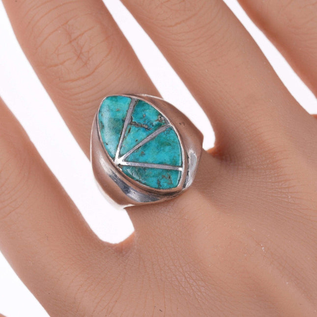 sz9.75 Zuni Silver Channel inlay turquoise ring