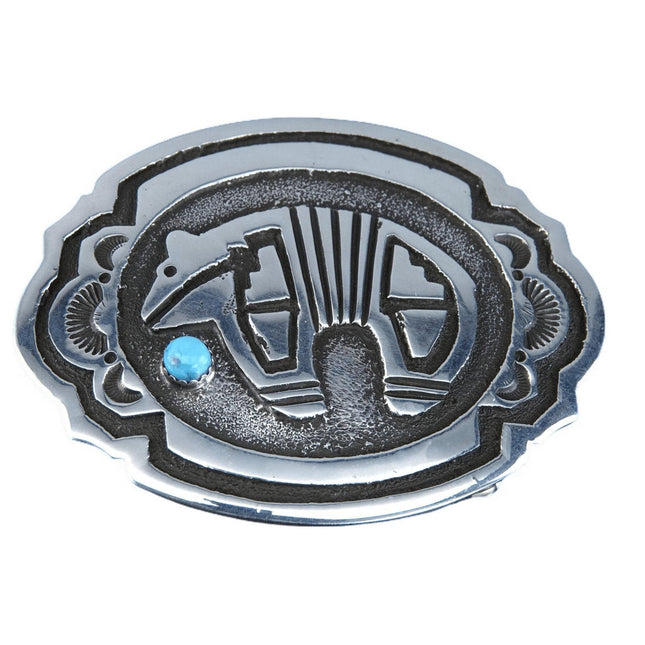 Vintage Navajo Sterling Overlay Belt Buckle