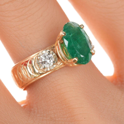 sz7.5 c1960's Famor 14k Emerald and diamond ring