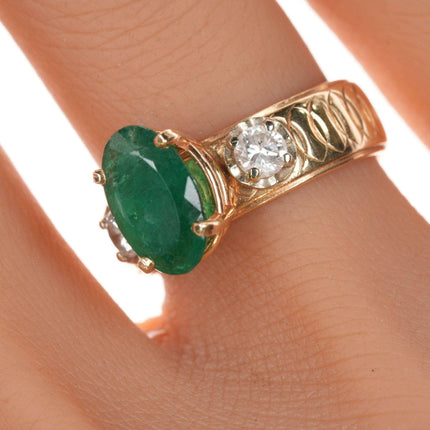 sz7.5 c1960's Famor 14k Emerald and diamond ring