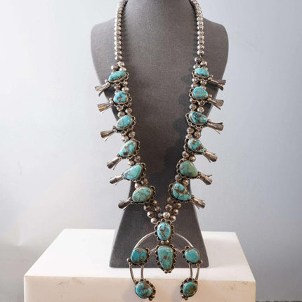 Vintage Navajo Sterling/Turquoise squash blossom necklace