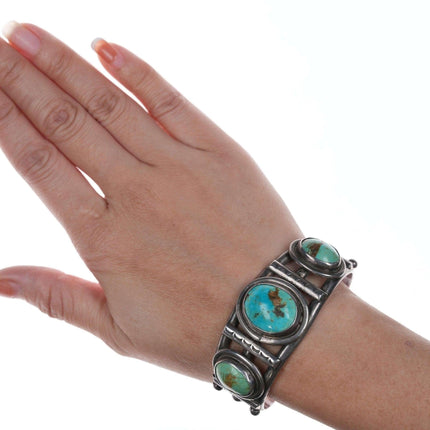 c1930's 6 3/8" Navajo Stamped silver and turquoise bracelet