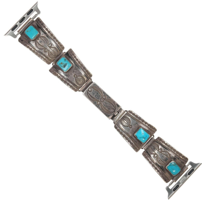 c1940 Navajo-gestempeltes silbernes und türkisfarbenes Uhrenarmband