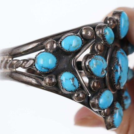 Vintage Navajo Sterling/turquoise cluster cuff bracelet