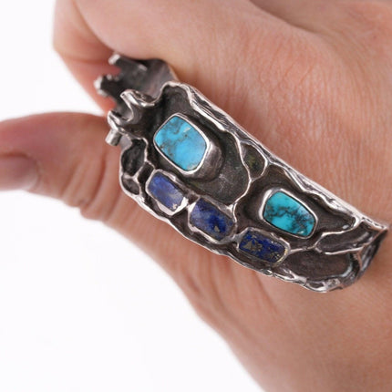 6.25" Vintage Hopi Tufa Cast Watch bracelet with turquoise and lapis