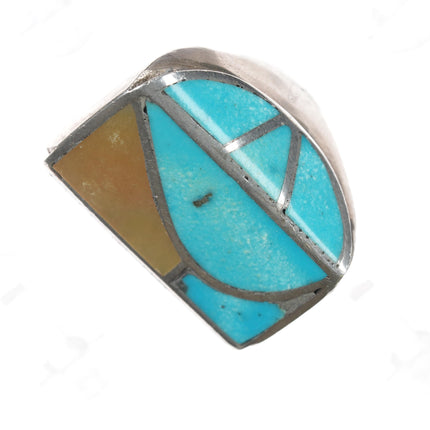 sz10 60's-70's Zuni sterling turquoise and shell channel inlay ring