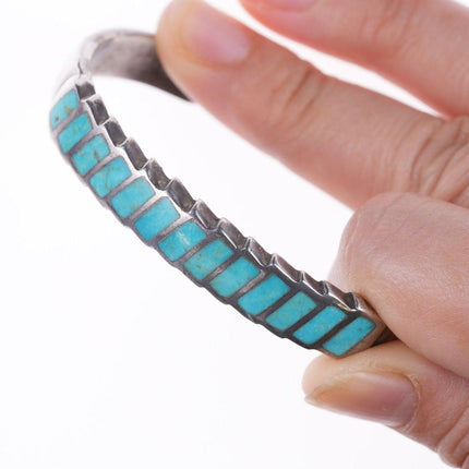 6 3/8" Vintage Zuni silver turquoise channel inlay bracelet c