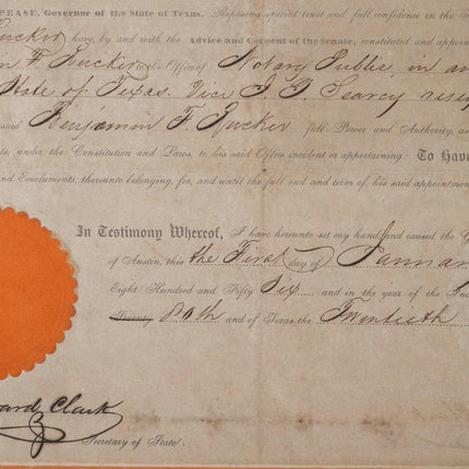 1856 Texas Governors Elisha M. Pease/Edward Clark Signed Document