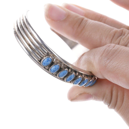 6 3/8" Navajo Silver Denim Lapis row bracelet