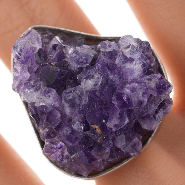 Klobiger, verstellbarer Sterling-Roh-Amethyst-Ring, handgefertigt, signiert