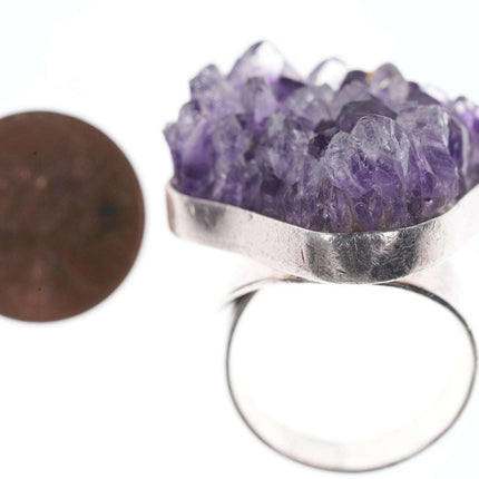 Klobiger, verstellbarer Sterling-Roh-Amethyst-Ring, handgefertigt, signiert