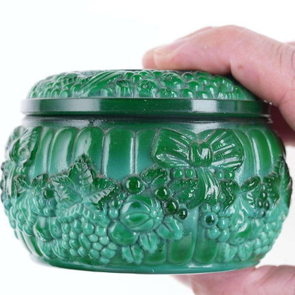 Vintage Malachite Glass Powder Jar