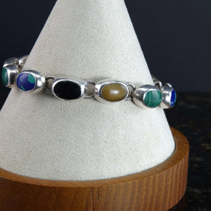 Vintage Mexican Silver Semiprecious stone link bracelet